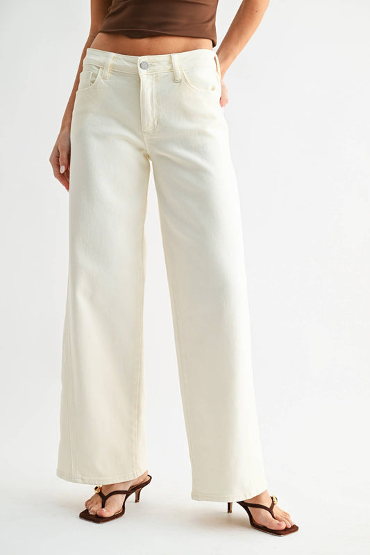 Cream Seamed Wide Leg Jean