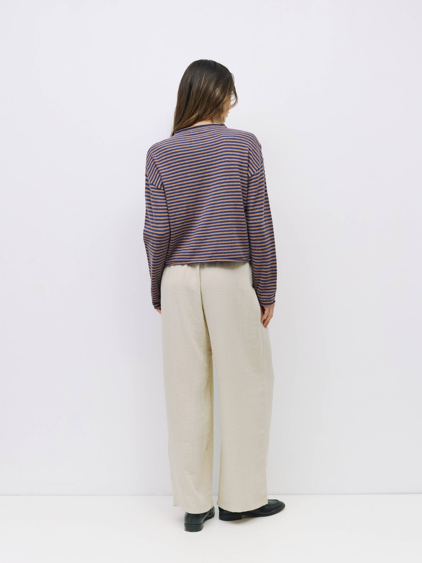 Rolled Edge Striped Button-Down Cardigan