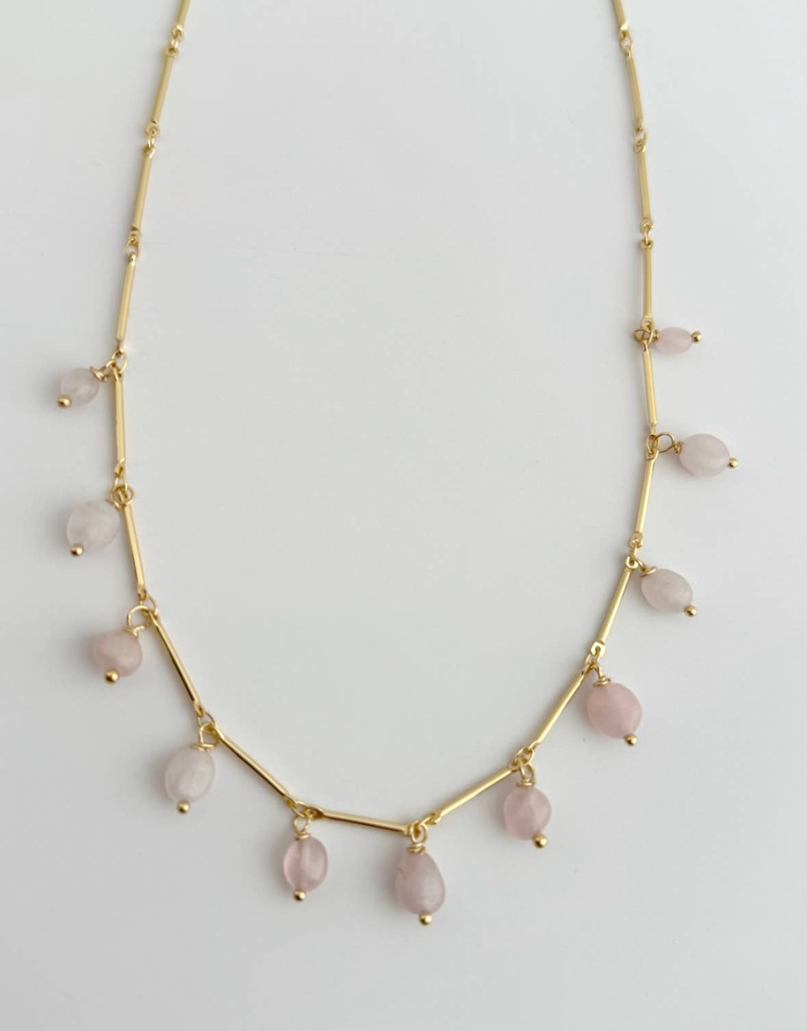 Gold Filled Rose Quartz Chain Link Necklace