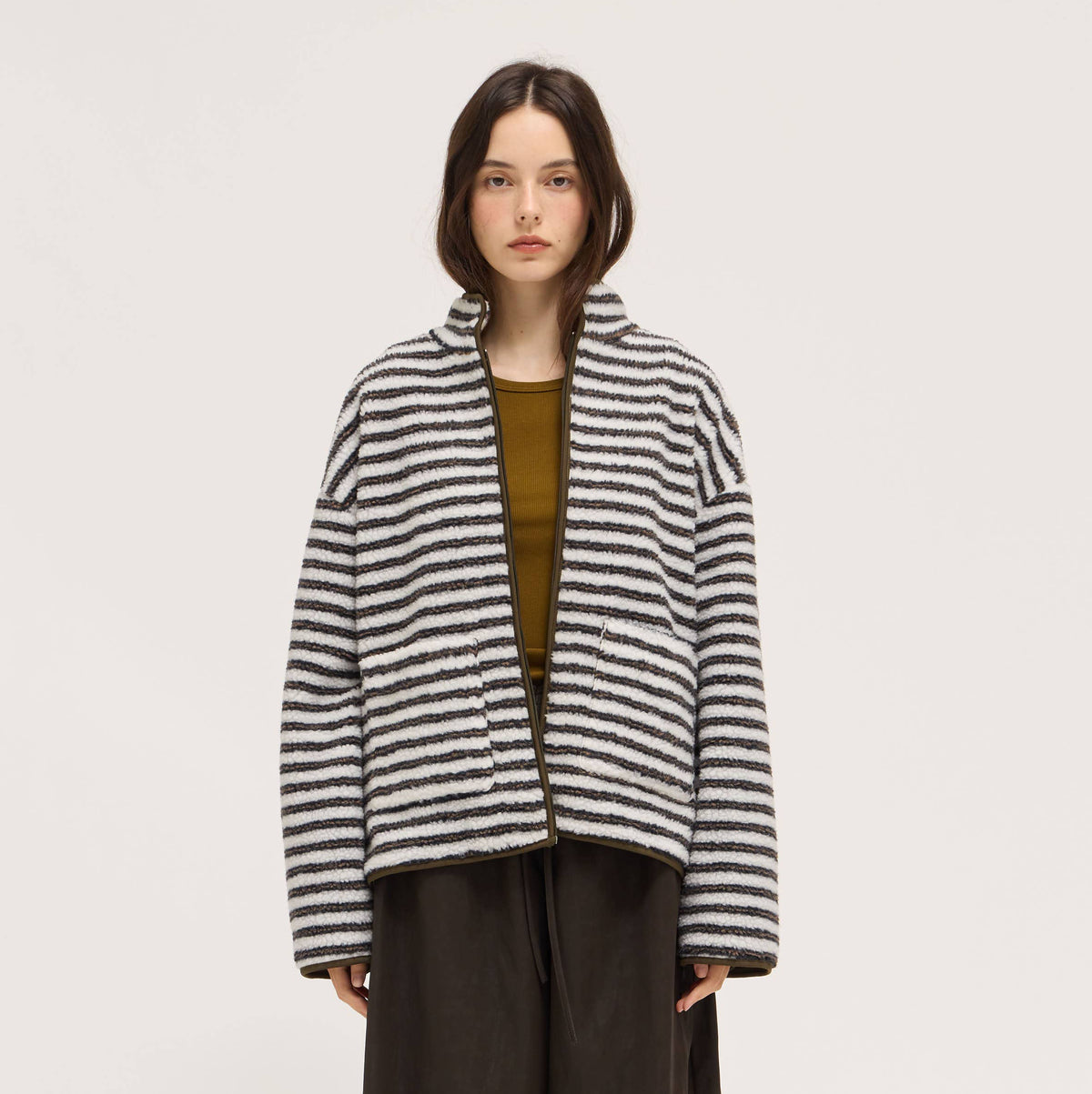 Stripe Fleece  Zip Jacket