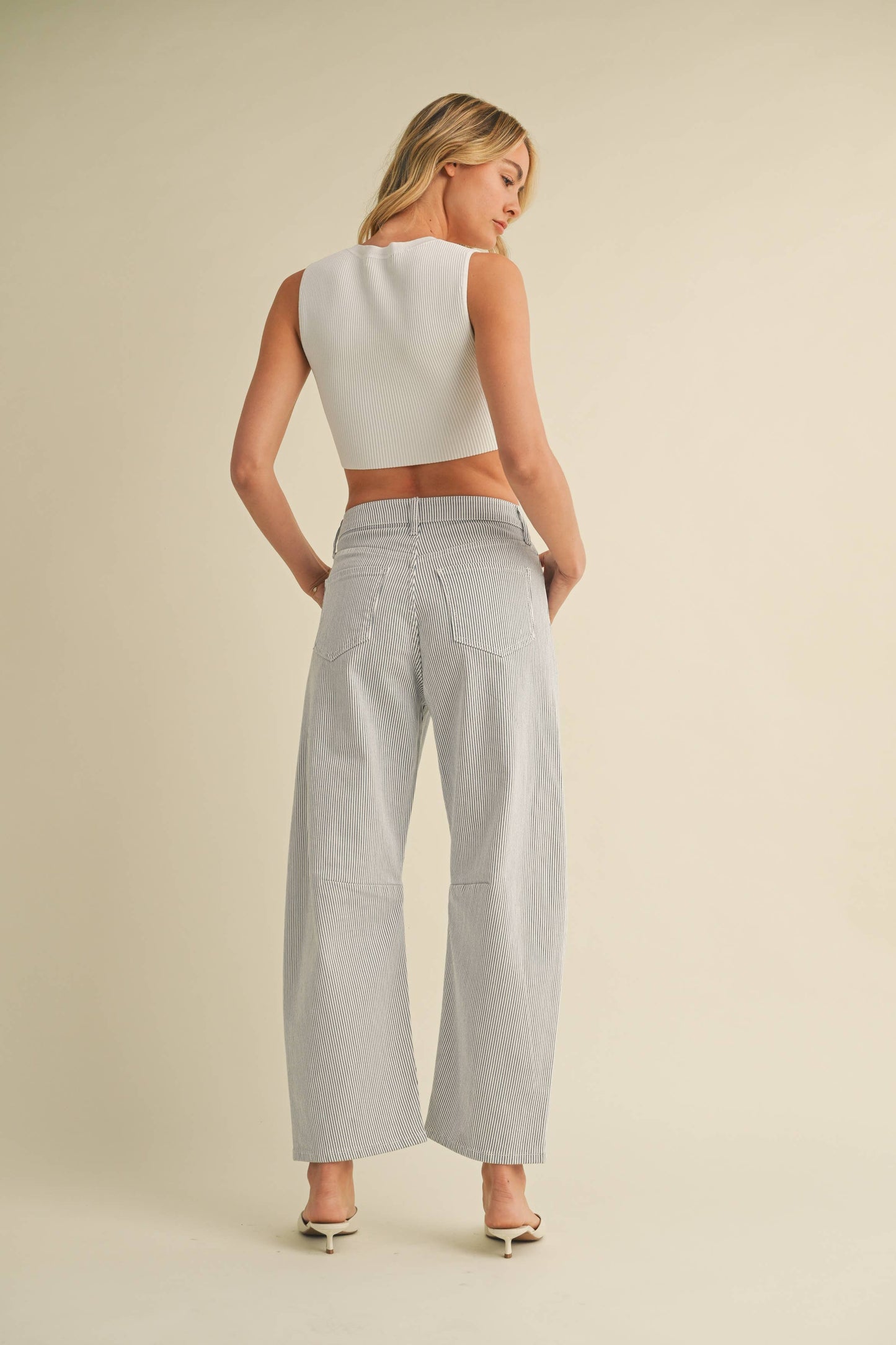 Blue Striped Barrel Jean