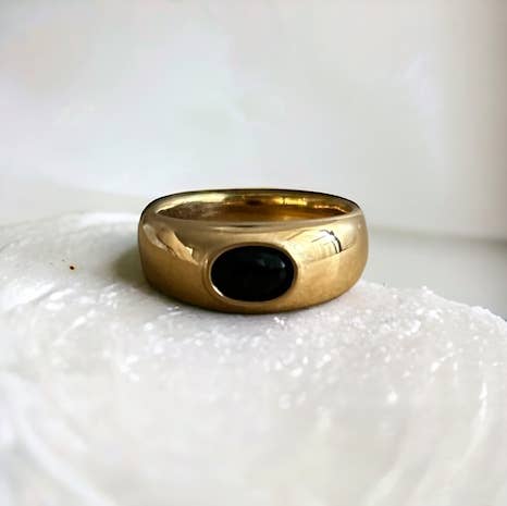 Gold Black Stone Chunky Statement Ring