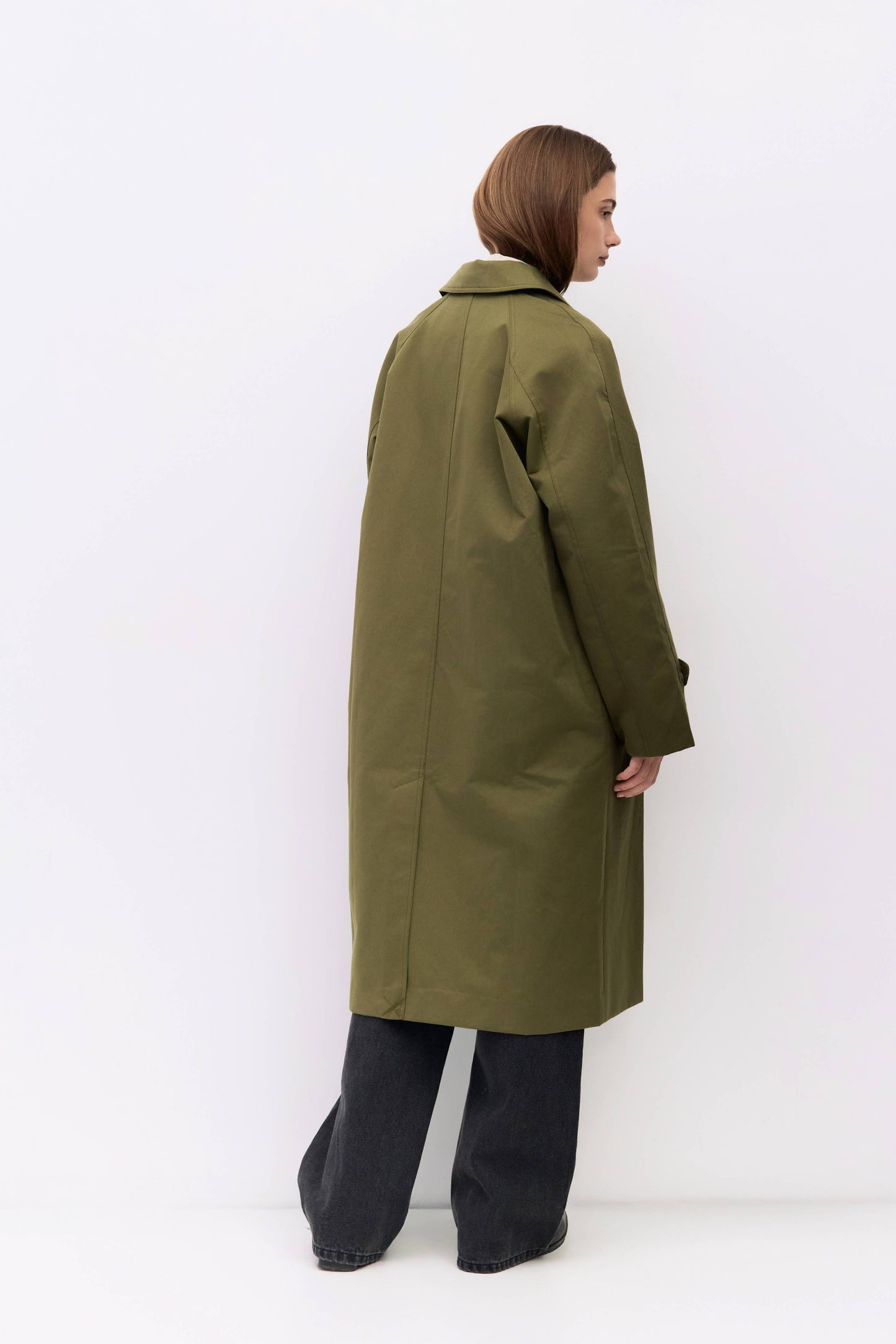 Olive Pointed Collar Trench Coat