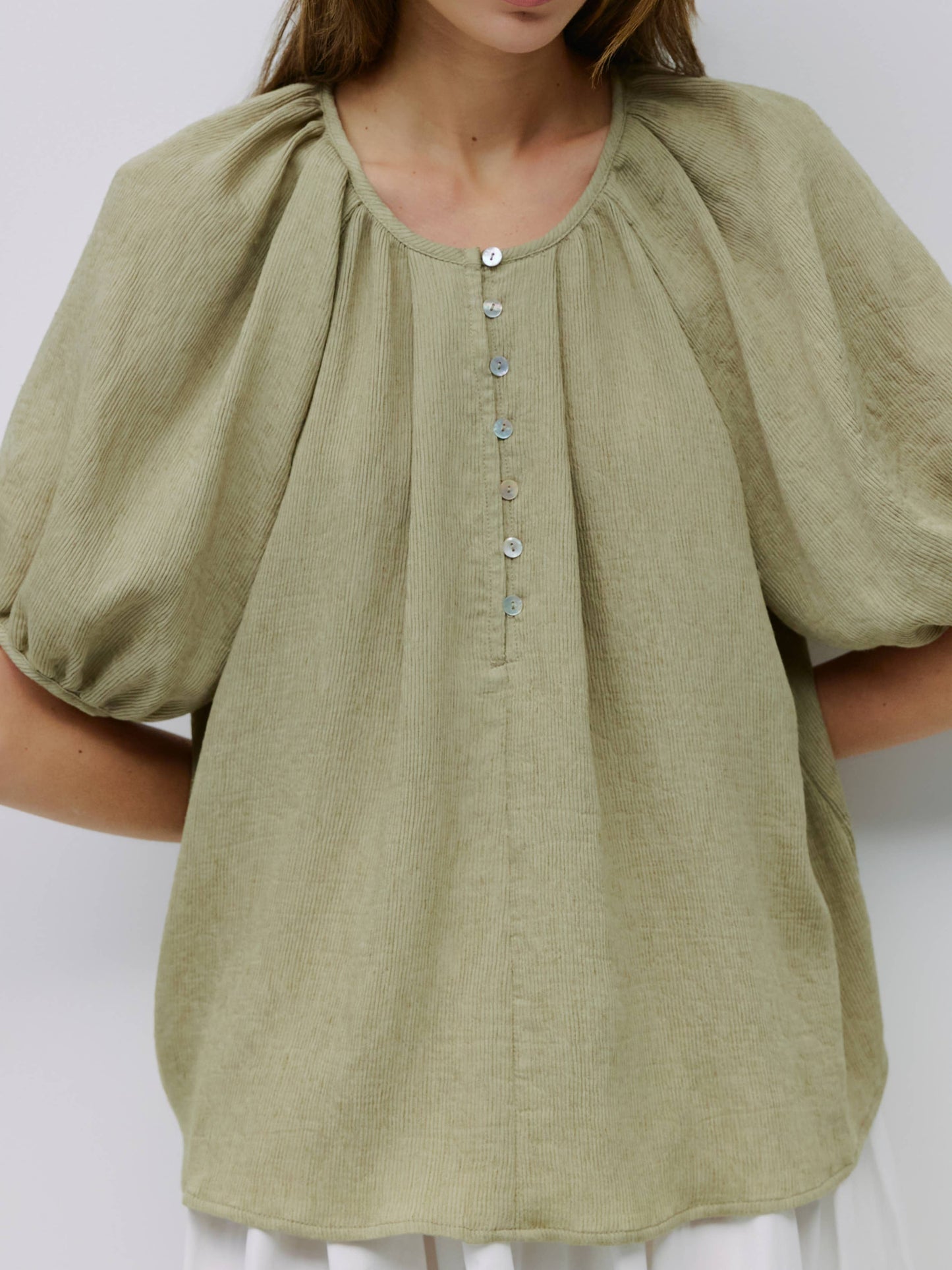 Pleated Half Button Blouse