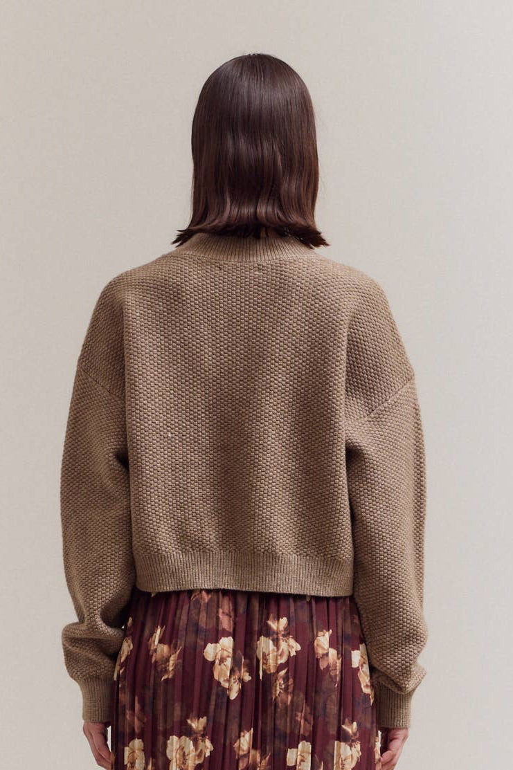Mock Neck Textured Cropped Sweater