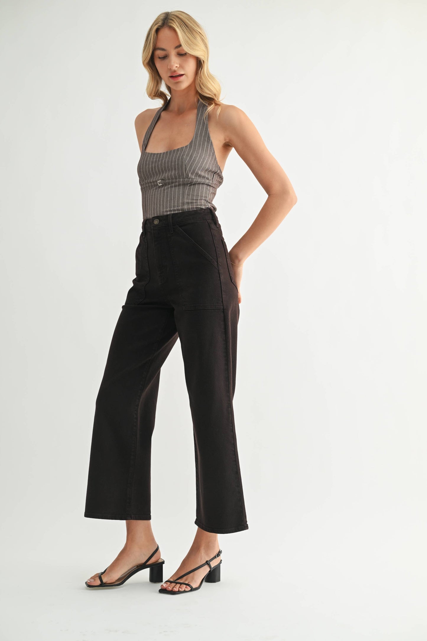 Chocolate High Rise Utility Pocket Wide Leg Jean