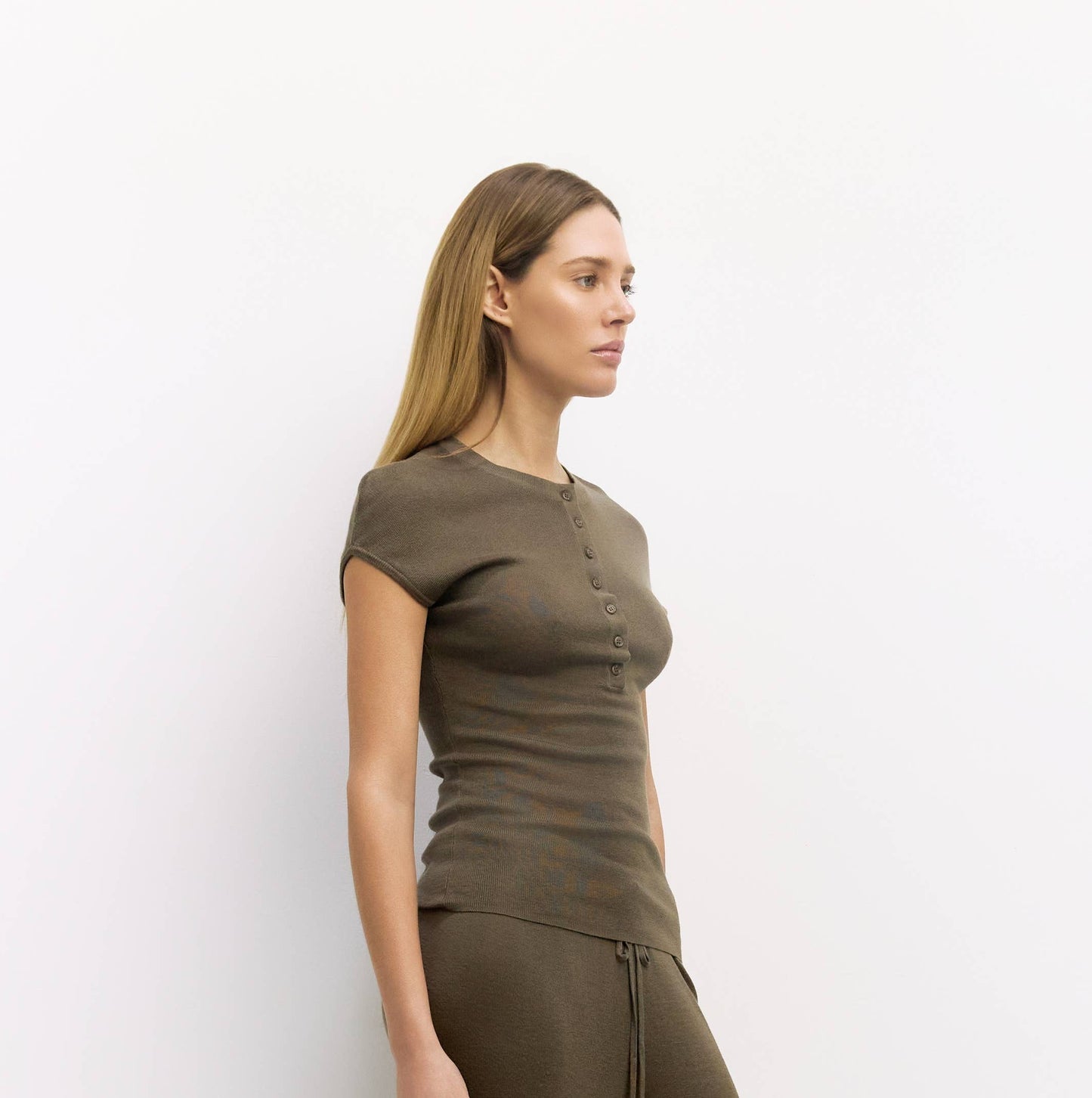 Cap Sleeve Half Button Knit Top