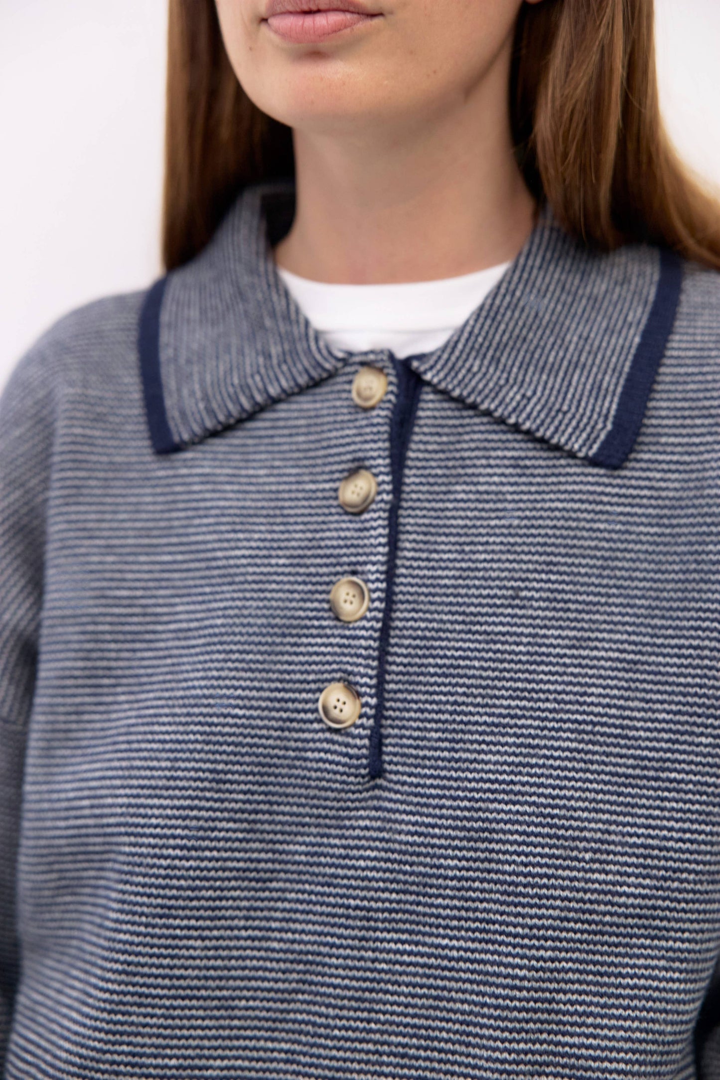 Blue Striped Collared Polo Sweater