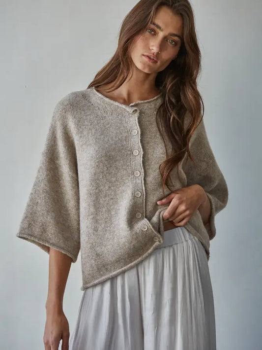 Quarter Sleeve Rolled Edge Cardigan