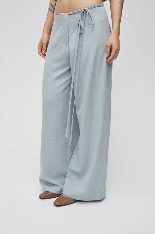 Light Blue Tie Front Wide Leg Pants