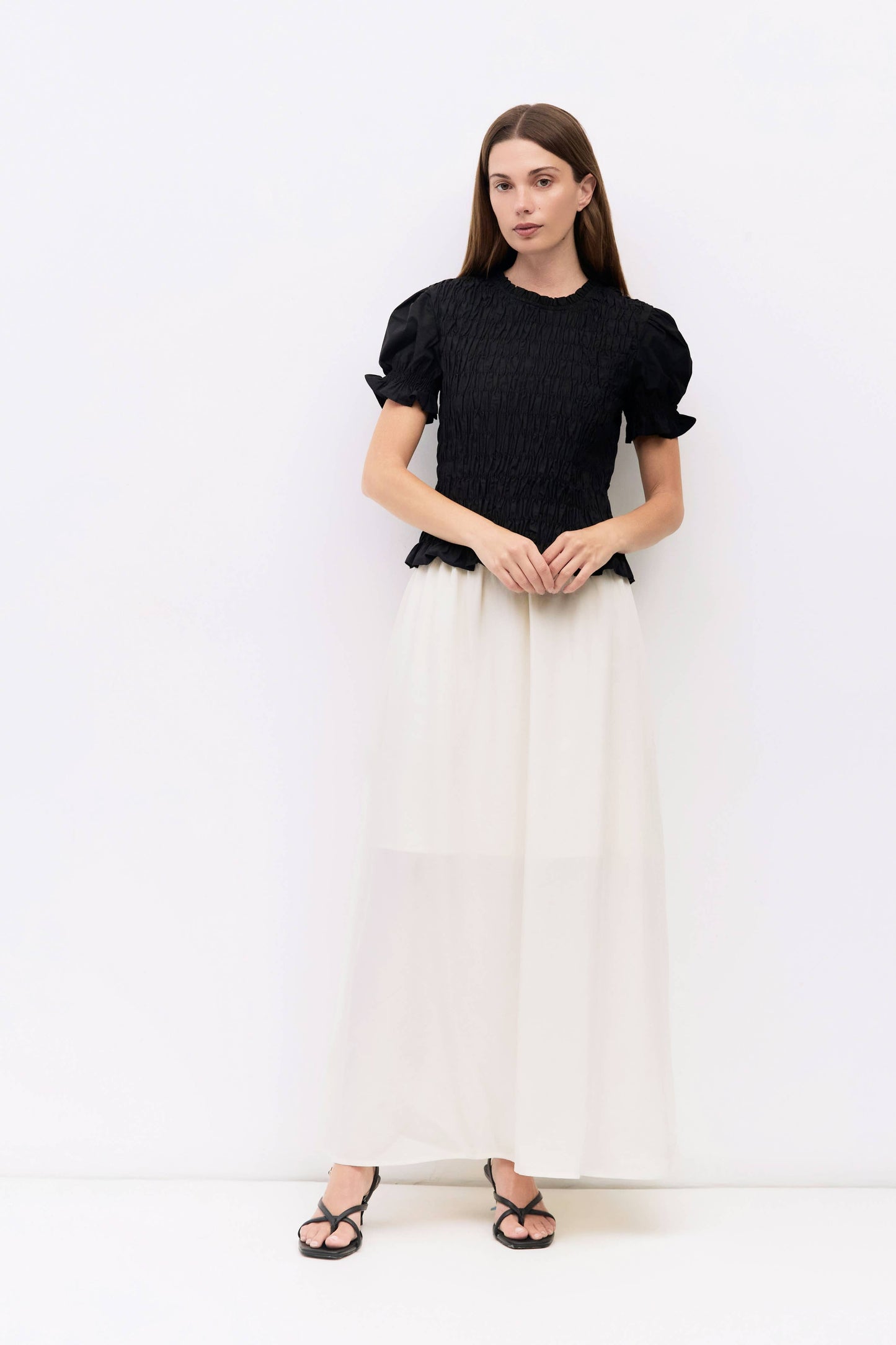Cotton Smocked Puff Sleeve Blouse