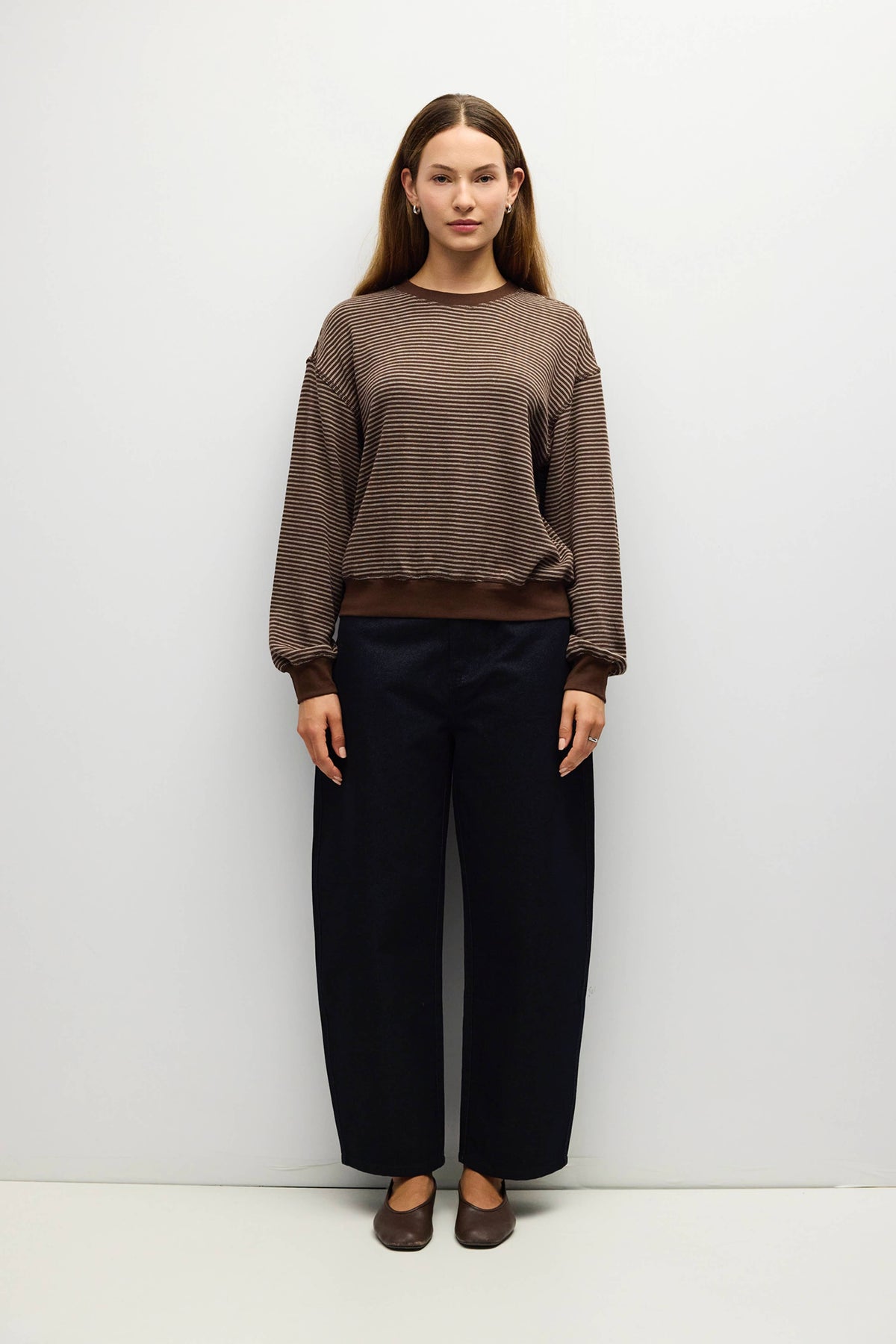 Stripe Crewneck Drop Shoulder Jersey Top
