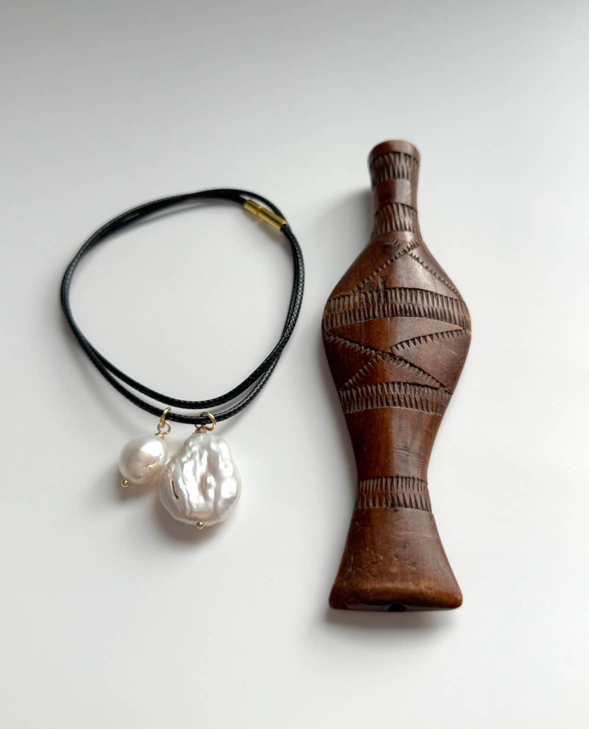 Pearl Charm Leather Rope Necklace