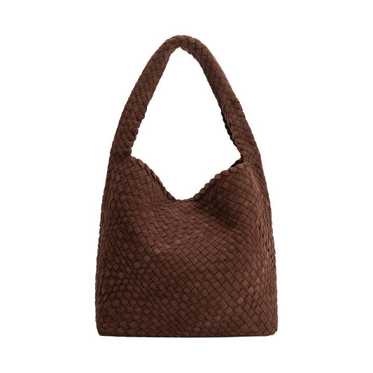 Johanna Tobacco Suede Woven Vegan Shoulder Bag