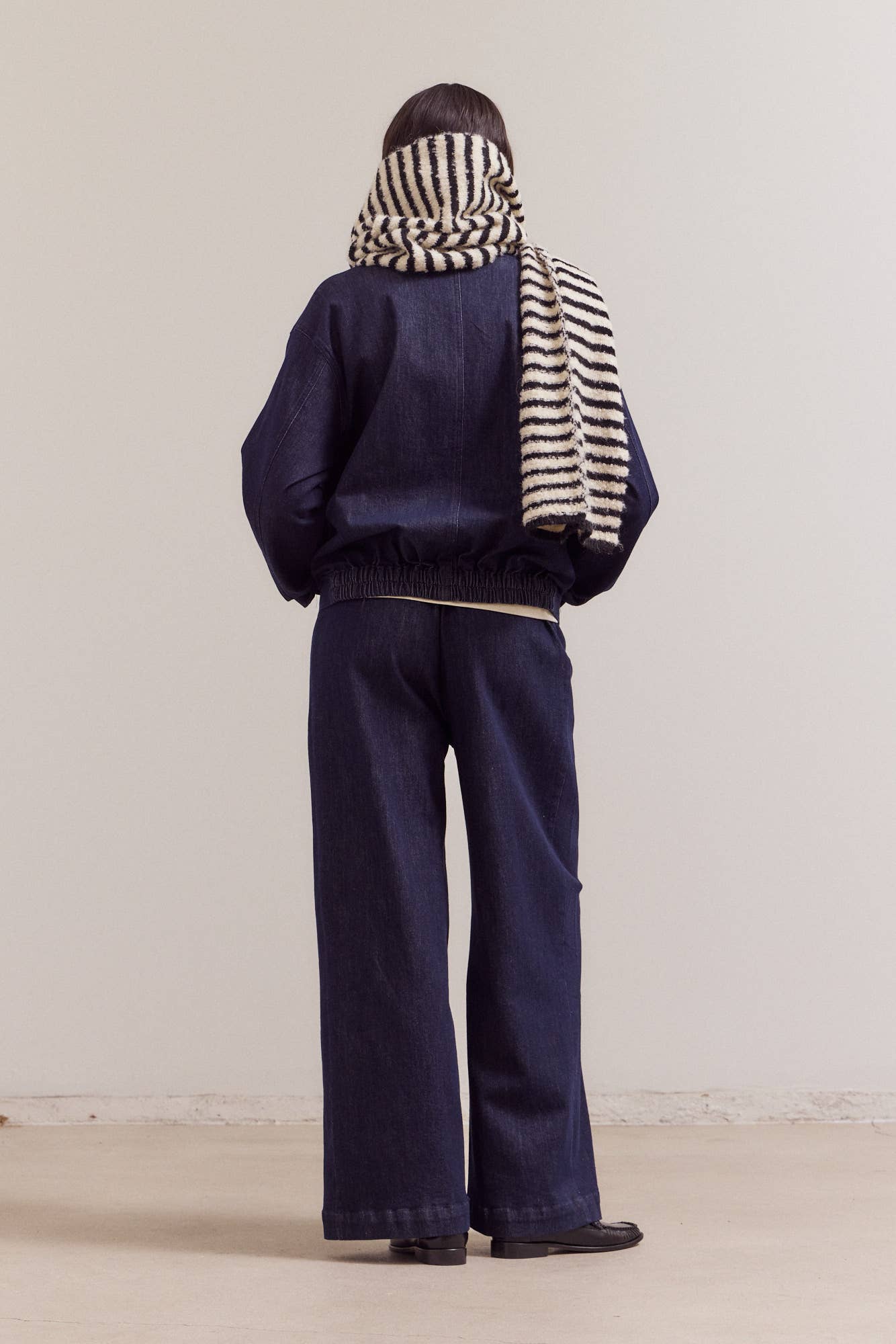 Striped Knit Scarf: Black/Ivory + Tan/Ivory