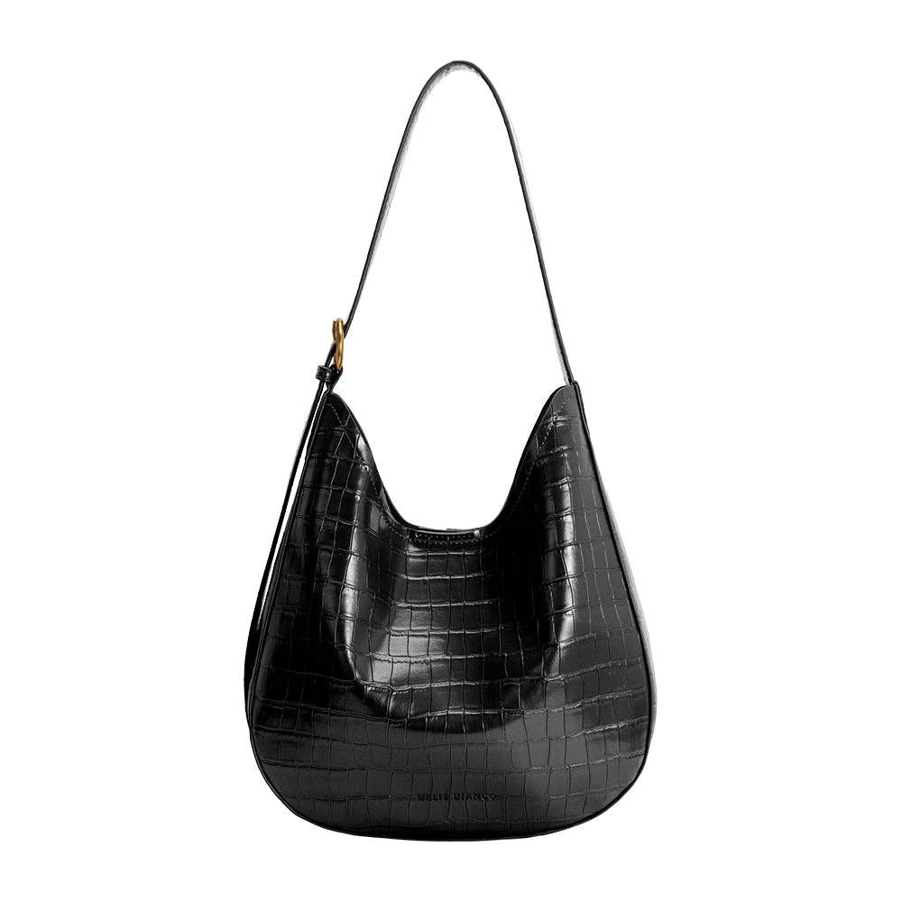 Black Crocodile Vegan Leather Shoulder Bag