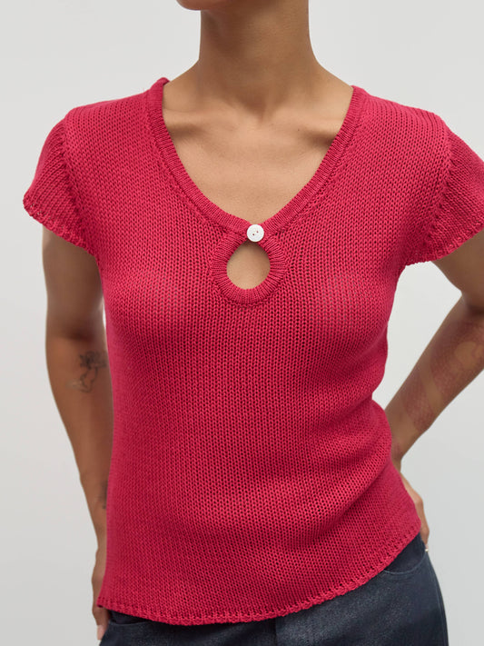 Keyhole Fitted Knit Top