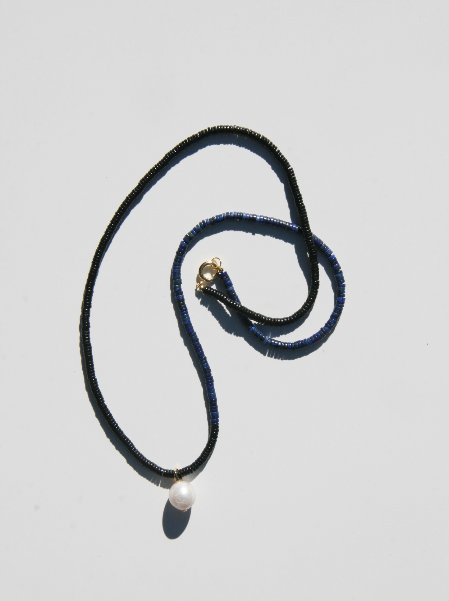 Onyx, Lapis & Pearl Beaded Necklace