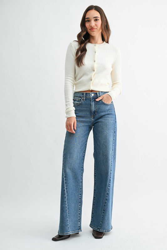 Medium Wash Twisted Seam Wide Leg Jeans