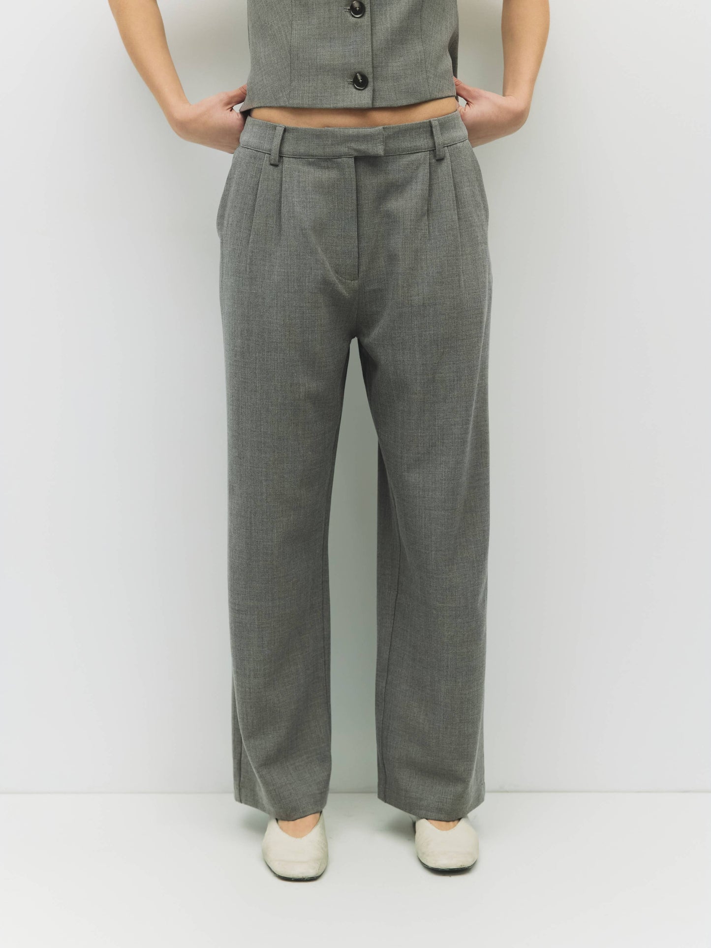 Charcoal Pleated Straight Leg Trouser