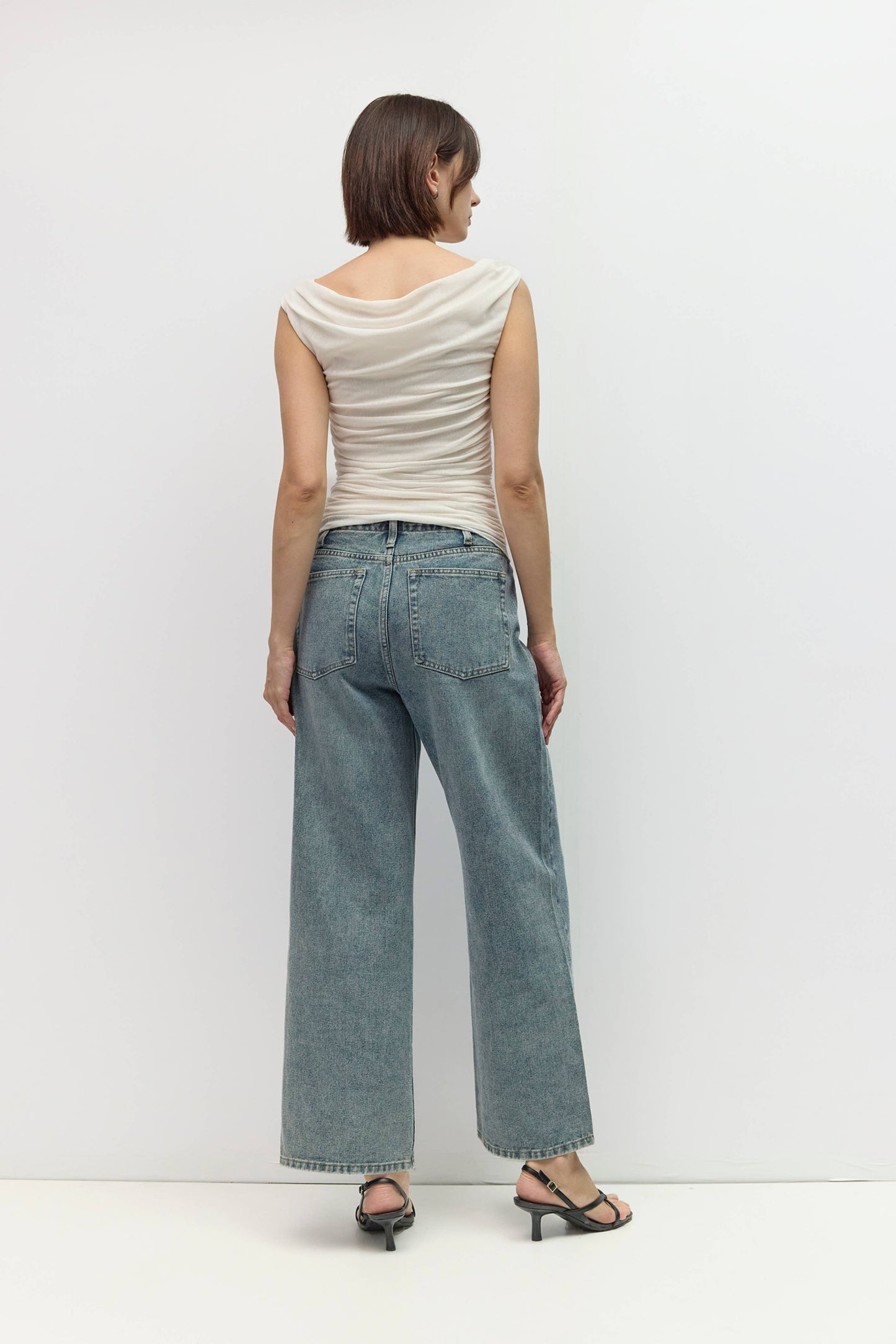 White Mesh Wide Cowl Neck Top