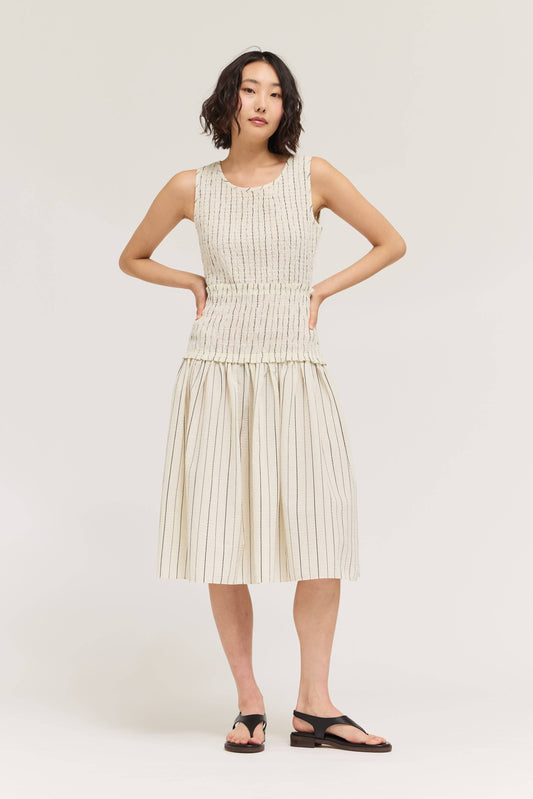 Cream Smocked Bodice Stripe Dress