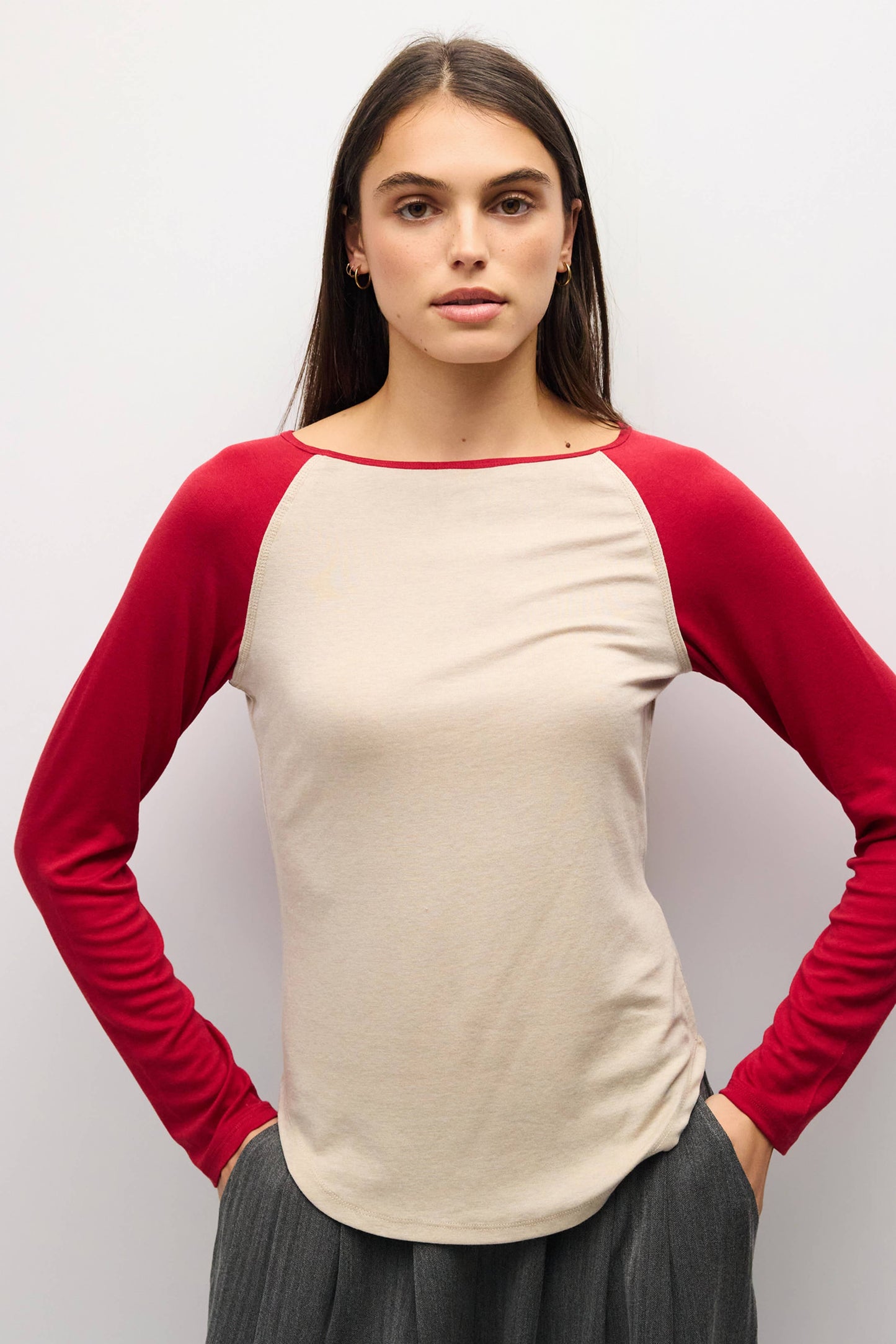 Contrast Raglan Long Sleeve Knit Top