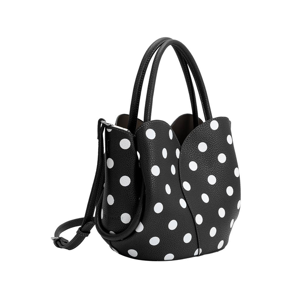 Tulip Black Polka Dot Top Handle Bag