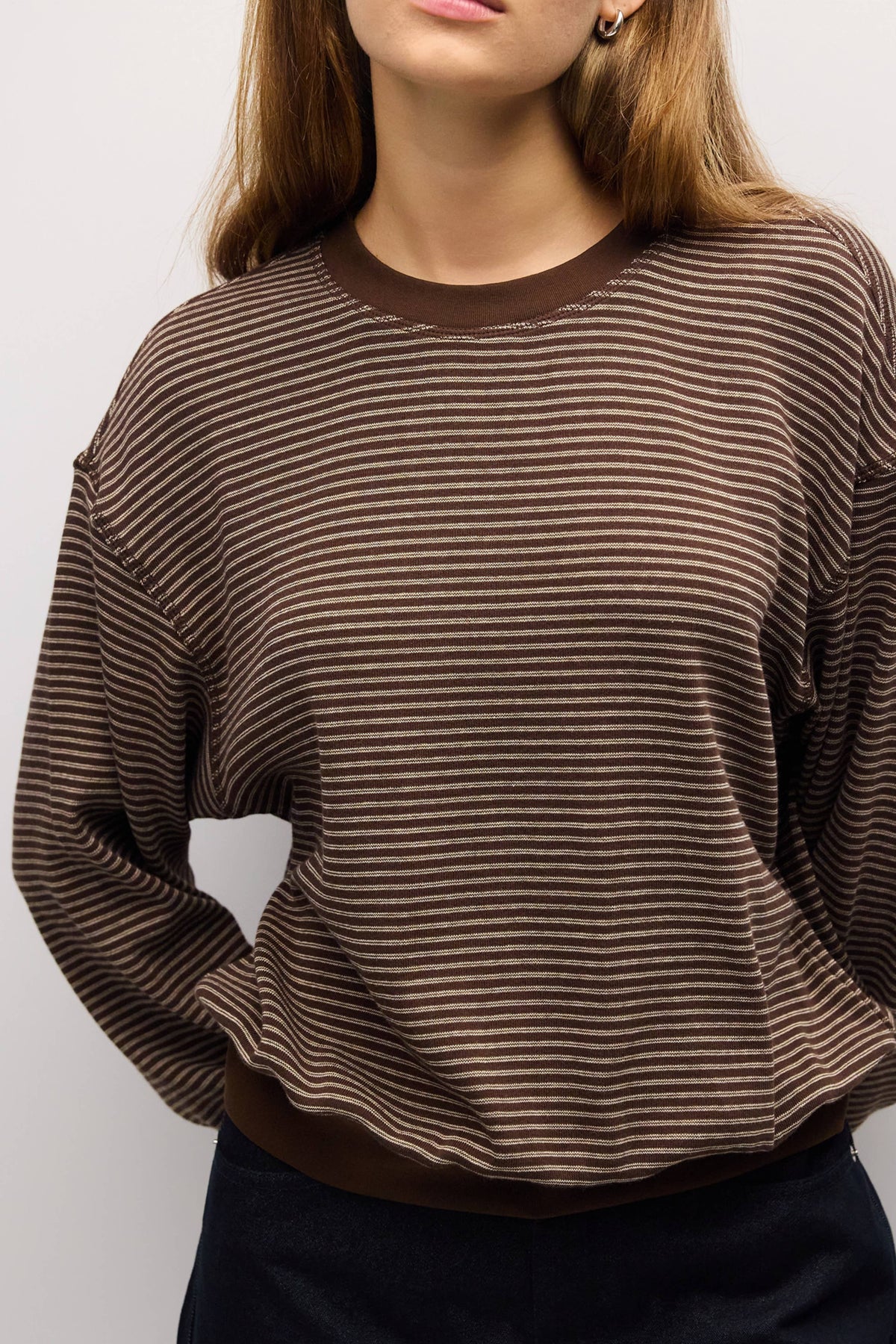 Stripe Crewneck Drop Shoulder Jersey Top