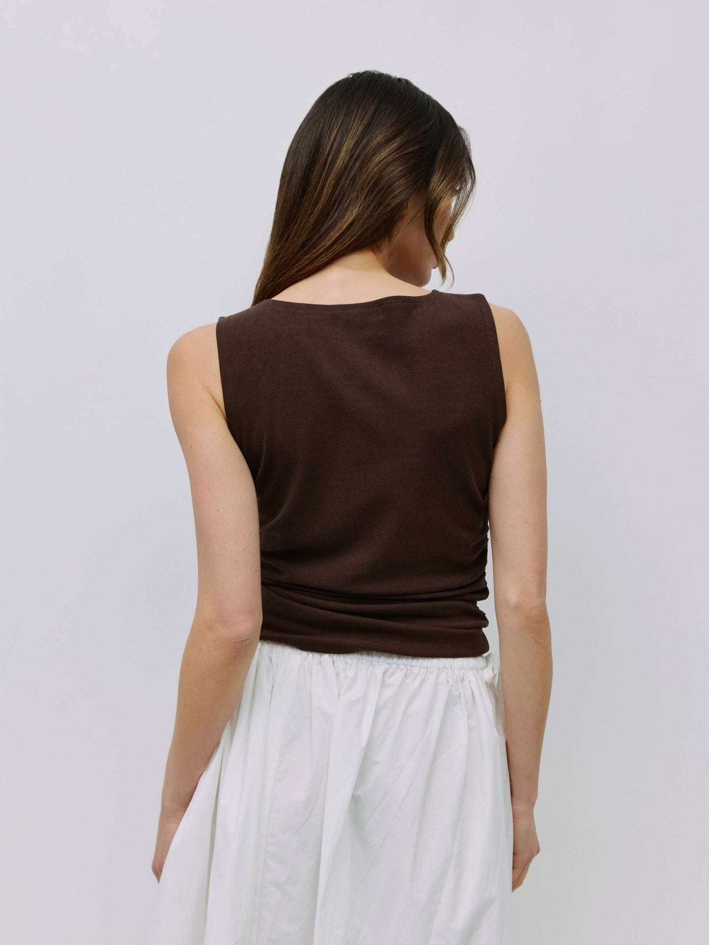 Boat Neck Ruched Knit Tank