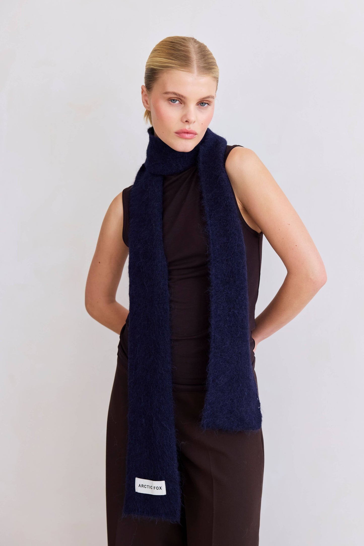 Dark Navy Alpaca Wool Skinny Scarf