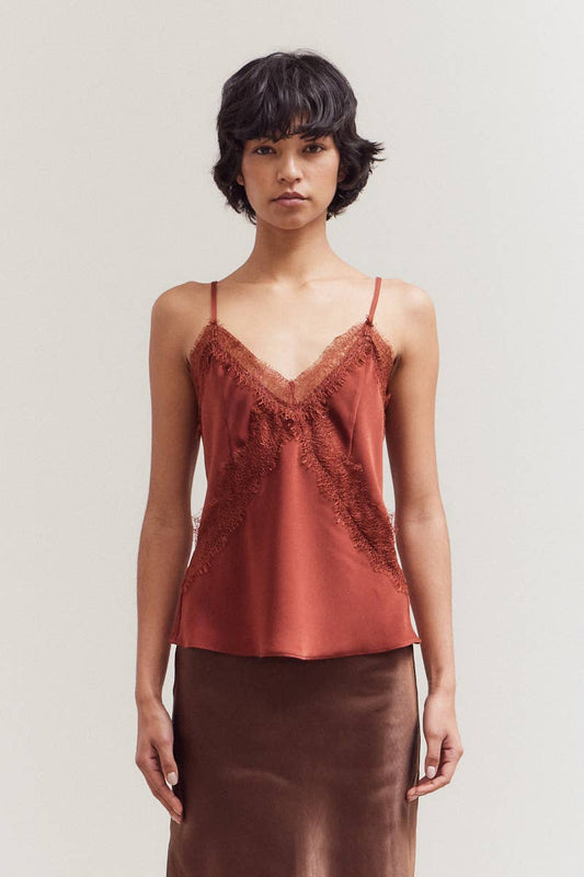 Brick Satin Lace Cami Blouse