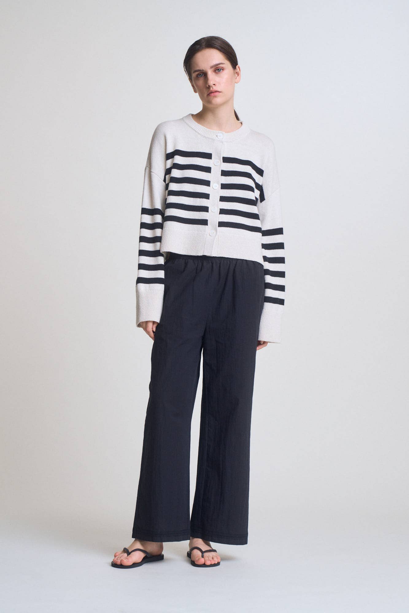 White Black Stripe Cardigan
