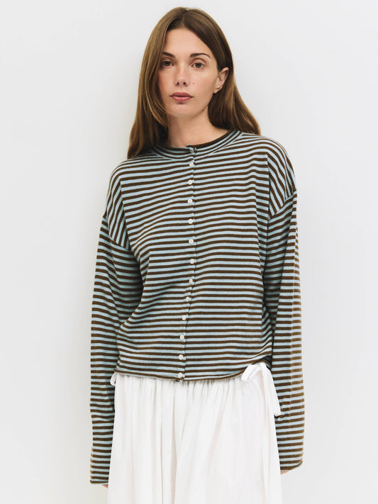 Rolled Edge Striped Button-Down Cardigan