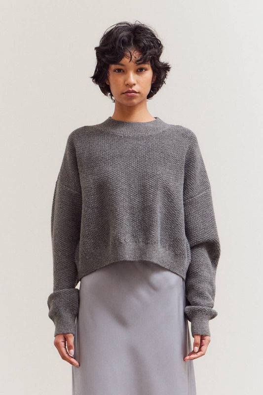 Mock Neck Textured Cropped Sweater