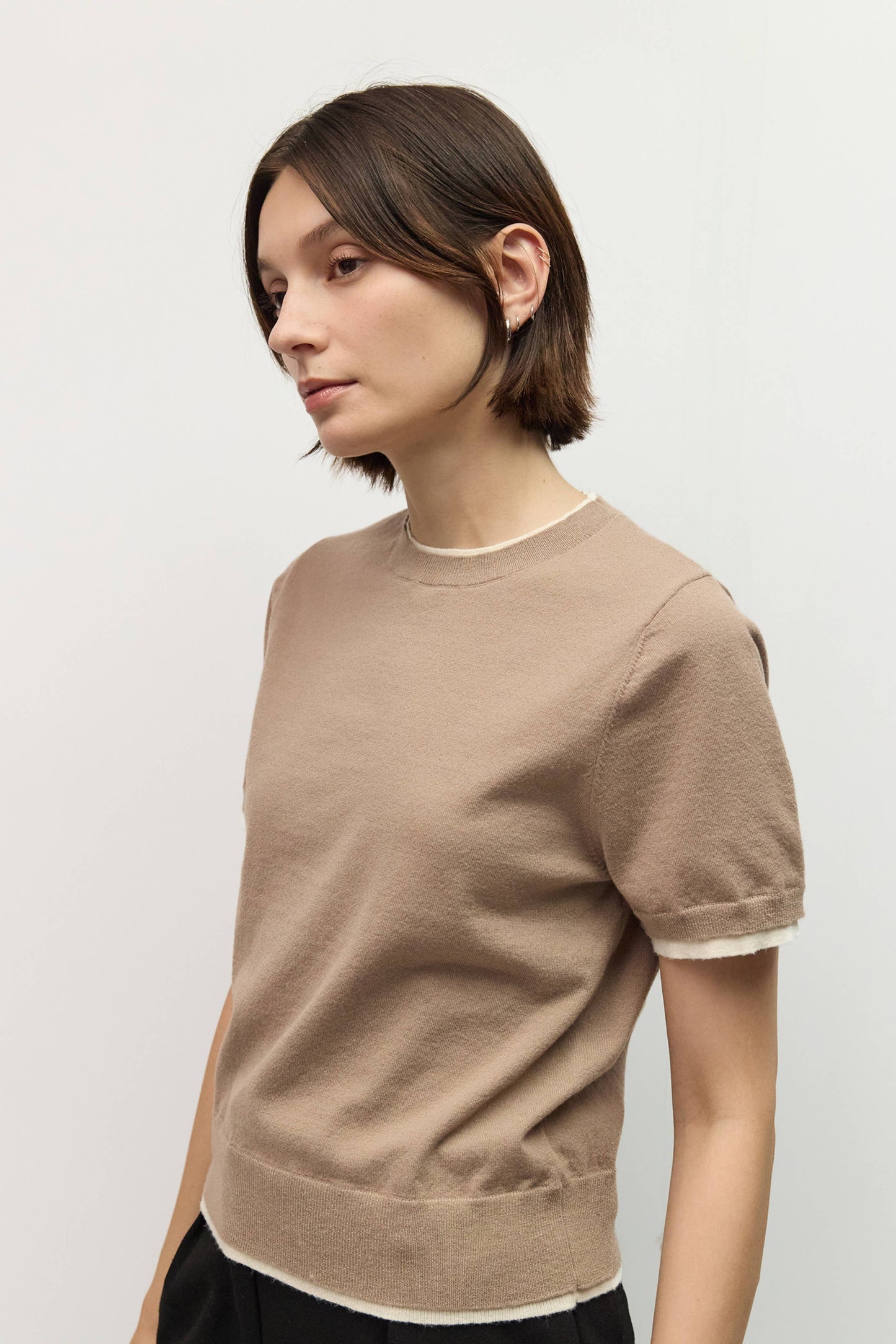 Knit Short Sleeve Contrast Top