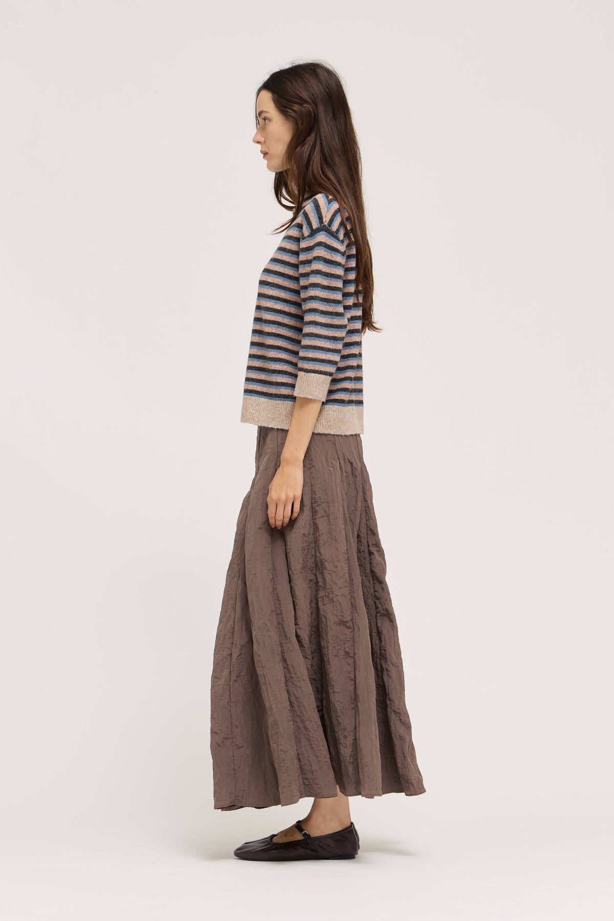 Striped Mock Neck Quarter Sleeve Sweater