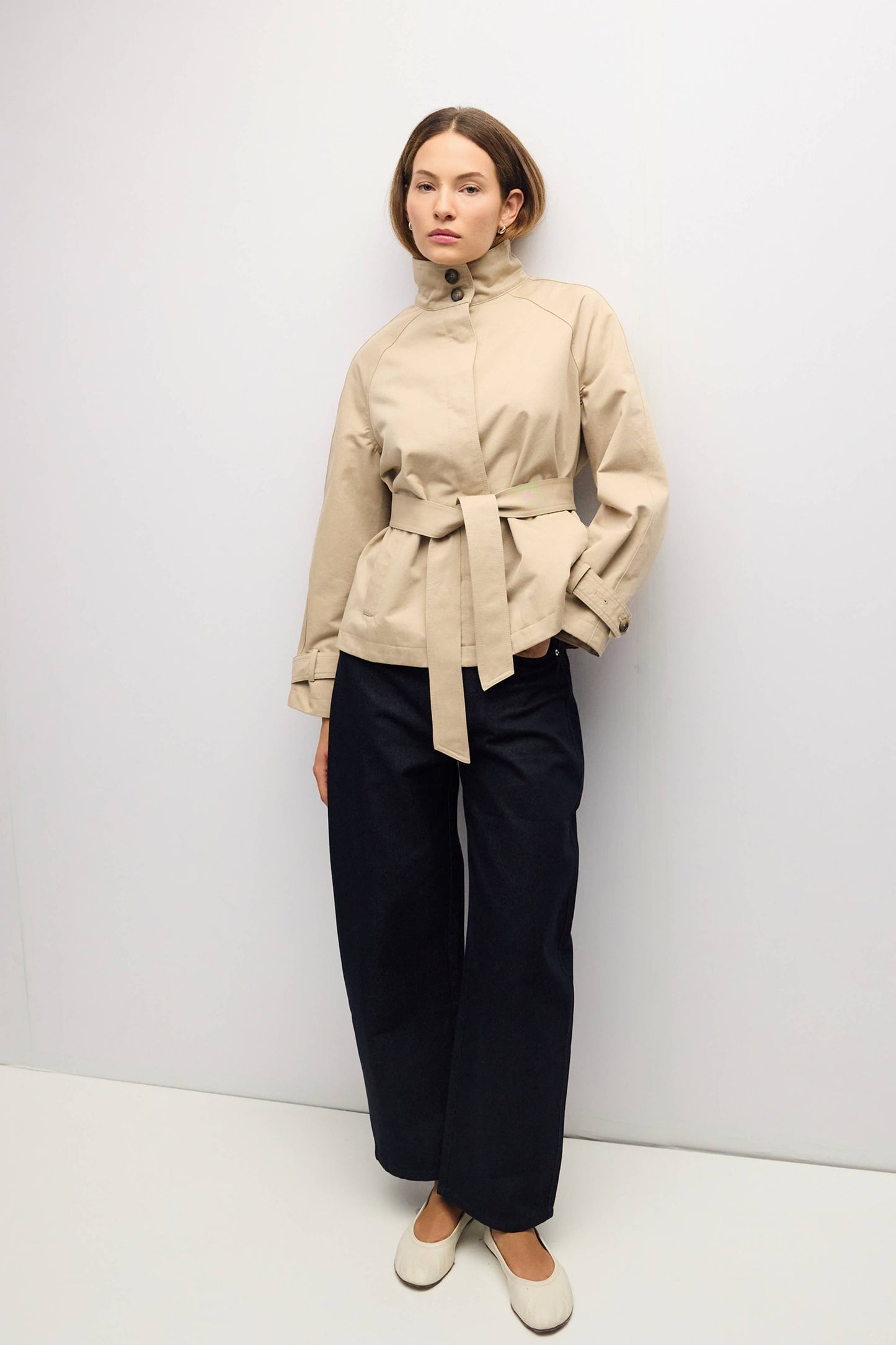 High Neck Belted Raglan Jacket
