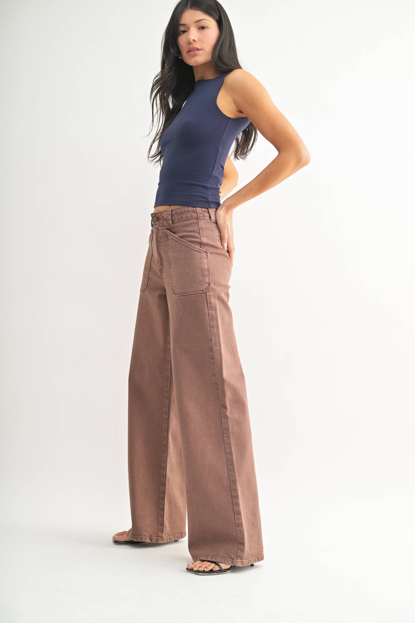 Vintage Brown Patch Pocket Wide Leg Flare