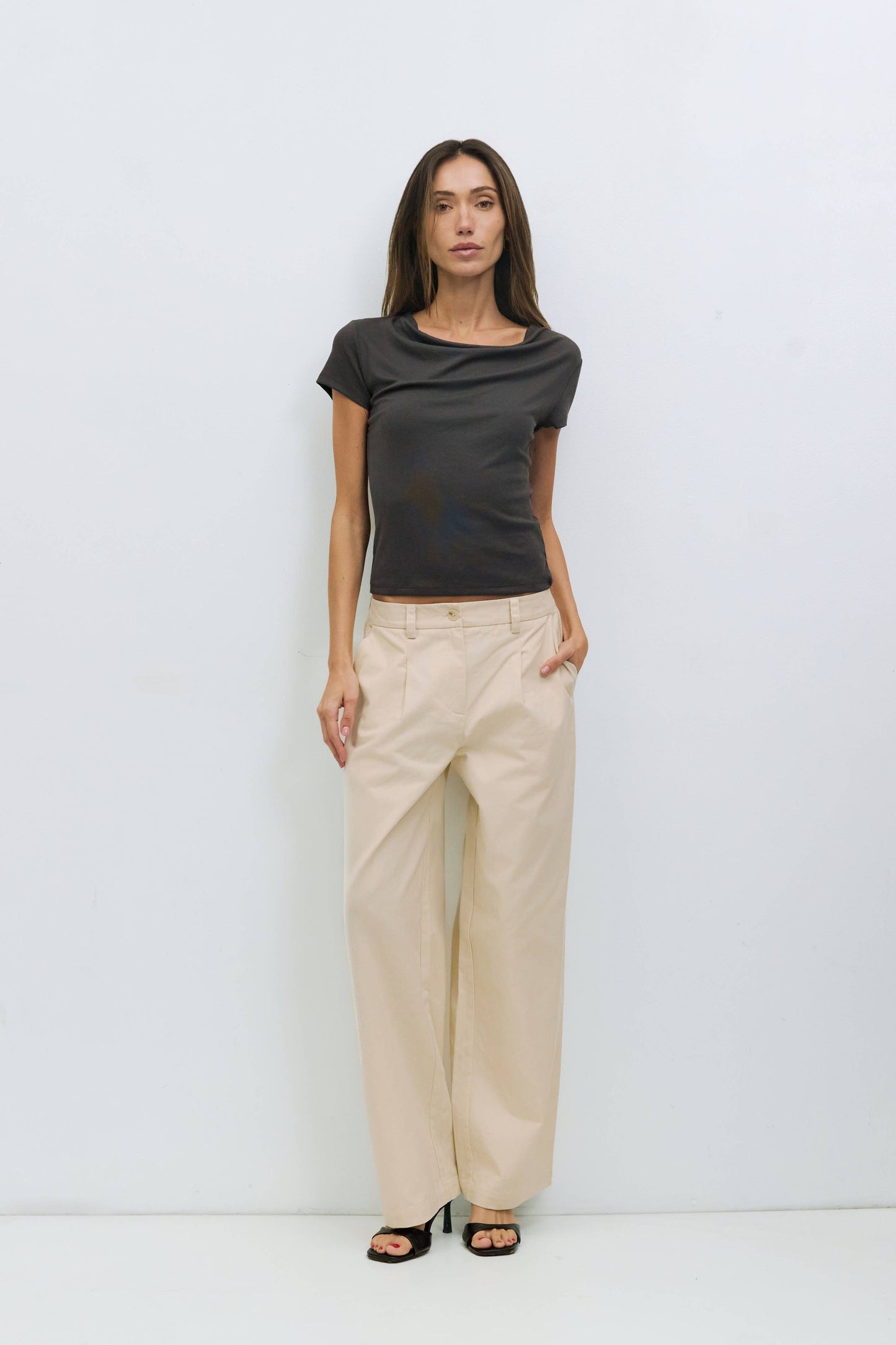 Draped Cowl Neck Knit Top