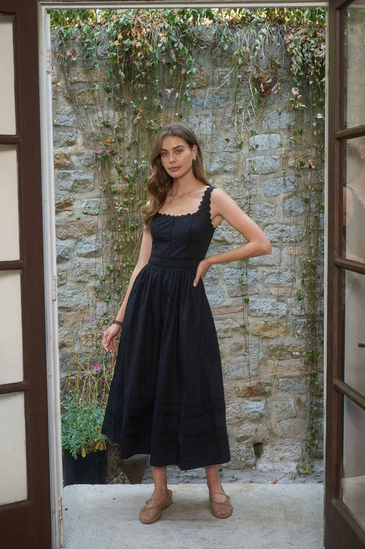 Black Lace Trim Detail Midi Dress
