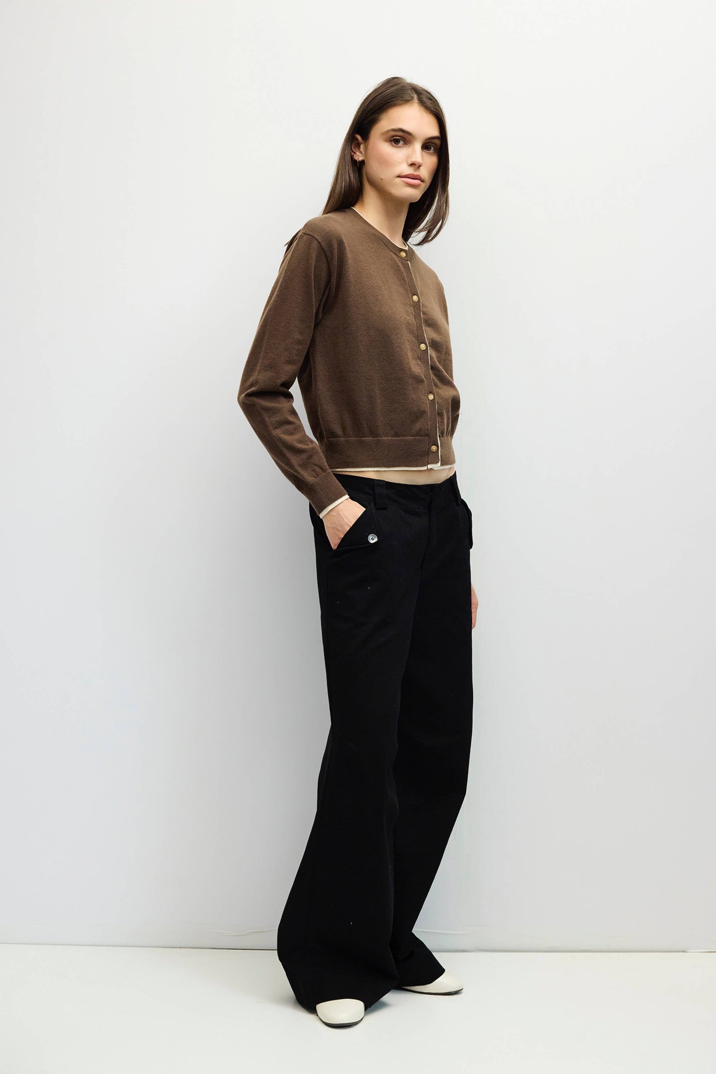 Contrast Trim Brown/Cream Cardigan
