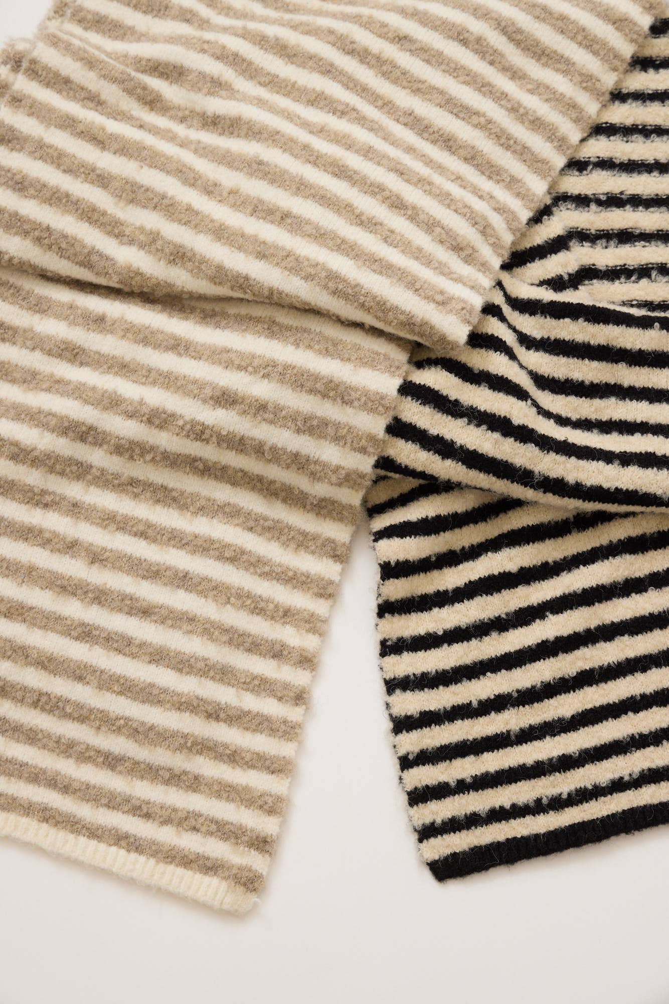 Striped Knit Scarf: Black/Ivory + Tan/Ivory