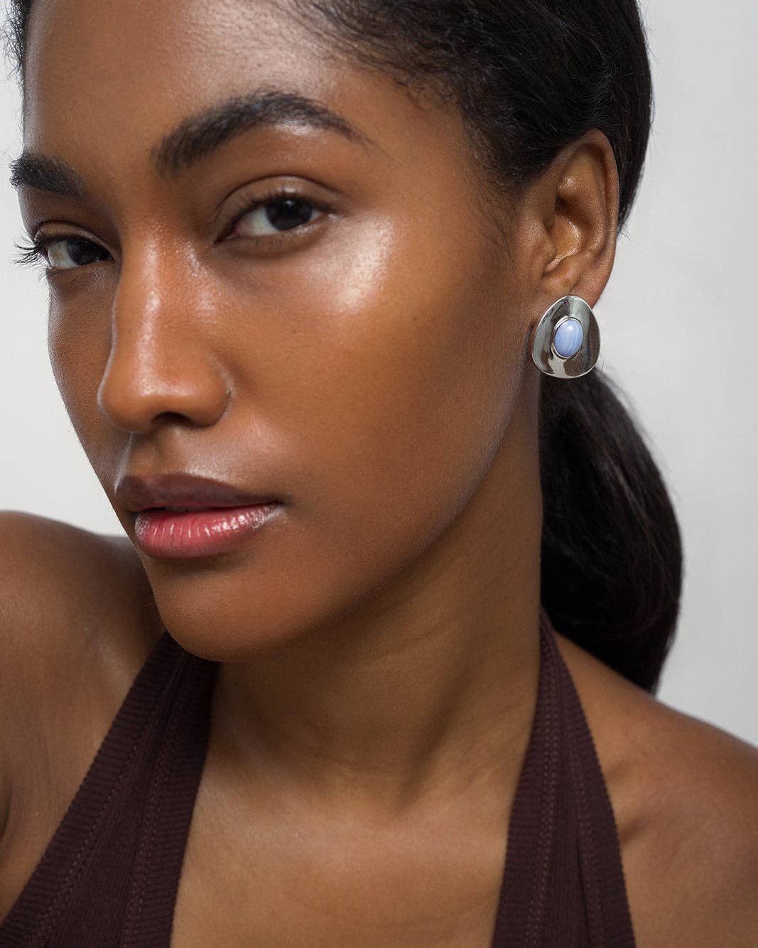 Silver Blue Stone Statement Earrings