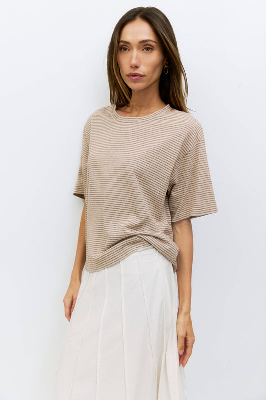 Cotton Linen Stripe Relaxed Crew Tee