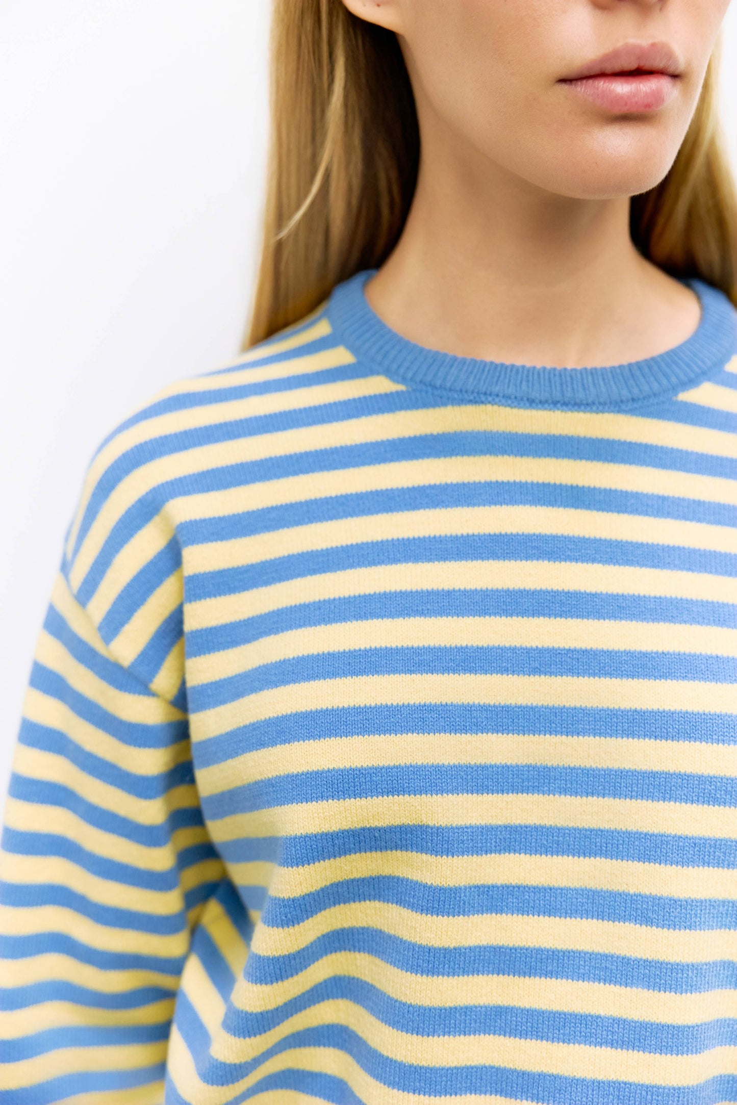 Blue Yellow Striped Crewneck Sweater