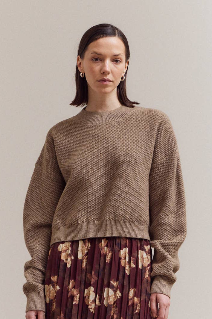 Mock Neck Textured Cropped Sweater