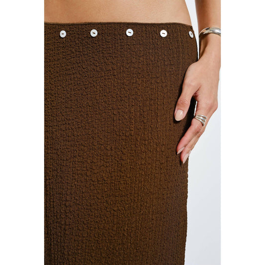 Brown Crinkle Textured Button Detail Skirt