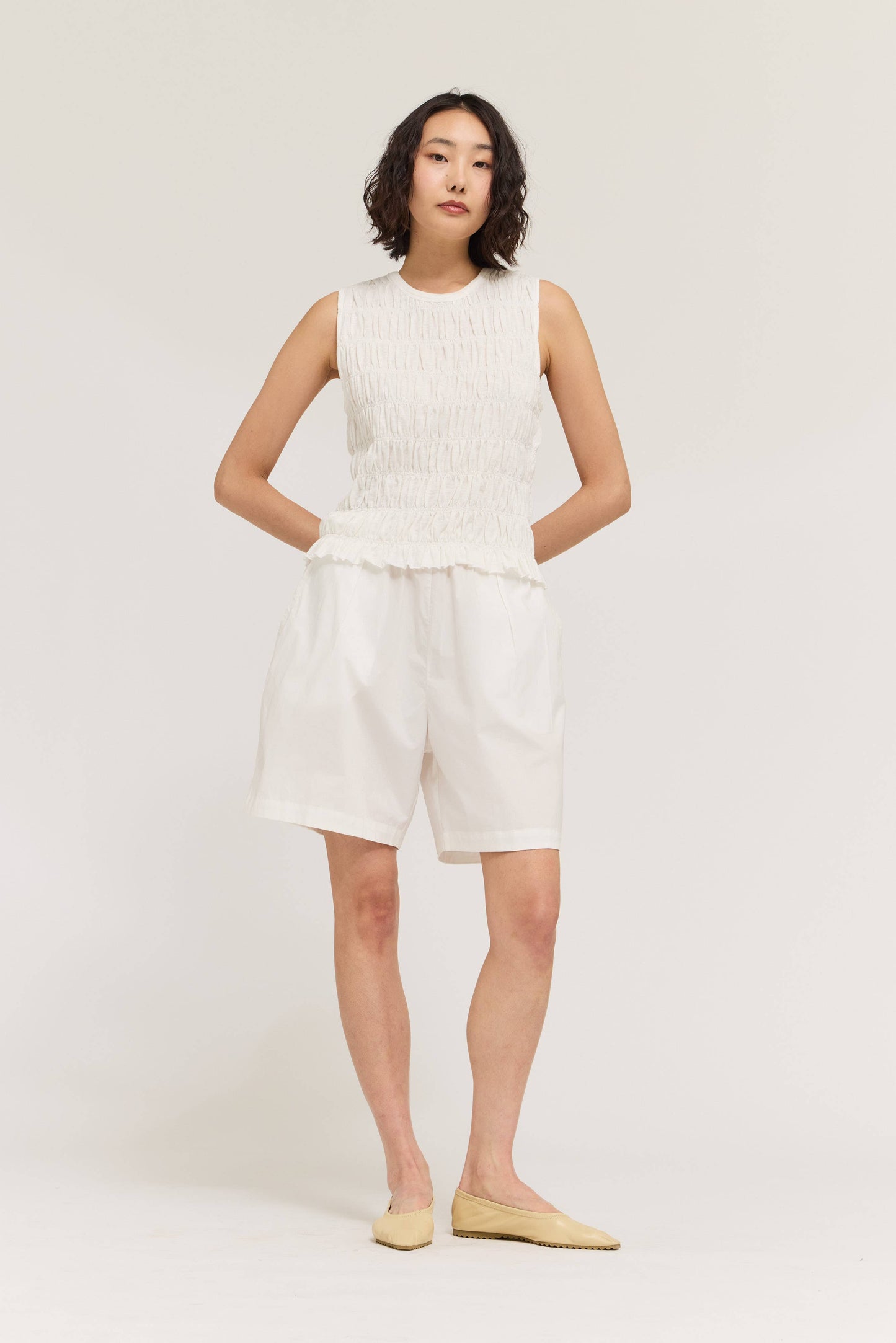White Smocked Cotton Tank