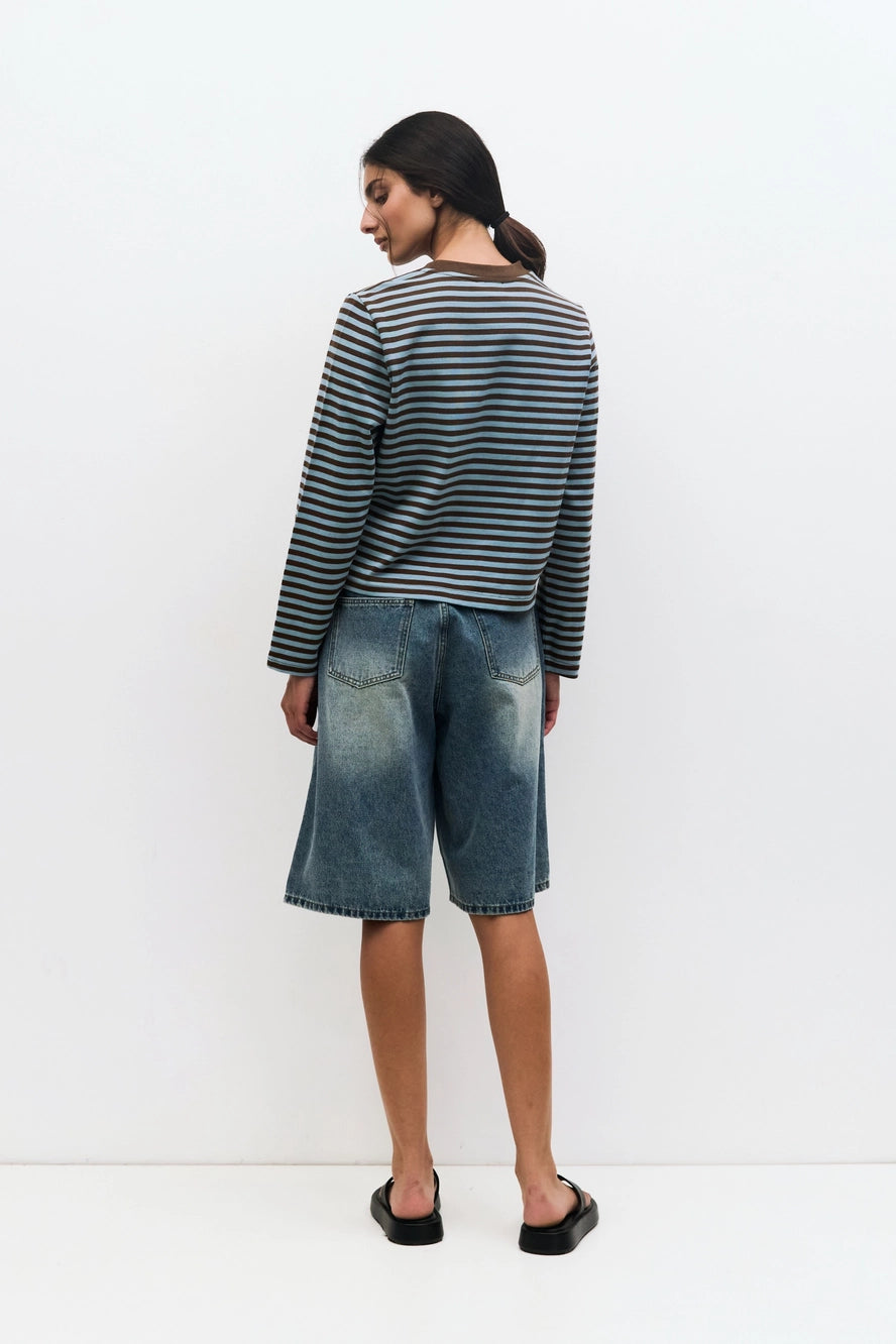 Striped Contrast Collar Long Sleeve T-Shirt